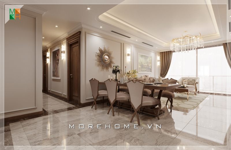 Mẫu bàn ăn gỗ óc chó sang trọng, ấn tượng mang đến cho gia chủ một không gian dùng bữa đầy ấm cúng và sang trọng